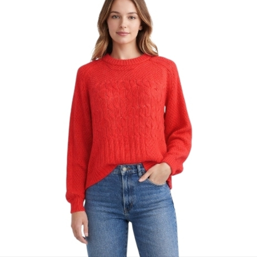 Madewell copenhagen cable sweater vibrant red xs